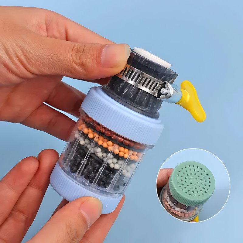 Фільтр-насадка на кран 6-в-1, багаторазова, водоощадна, для гарячої/холодної води, 6-шарового очищення Рожевий фото - 5