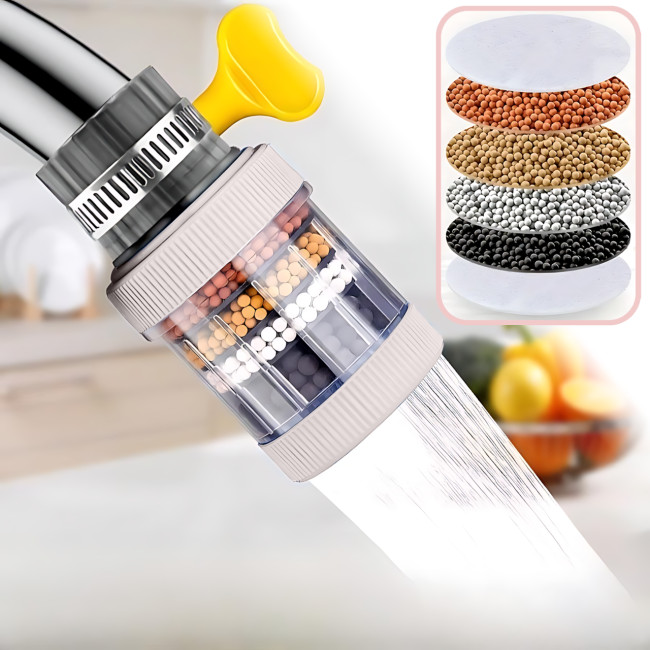 Фільтр-насадка на кран 6-в-1, багаторазова, водоощадна, для гарячої/холодної води, 6-шарового очищення Рожевий