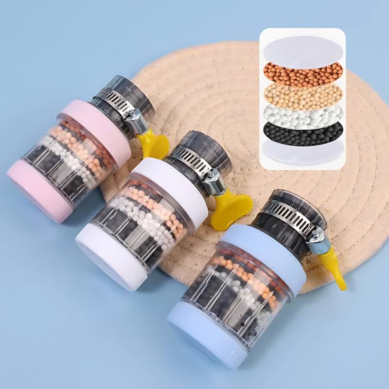 Фільтр-насадка на кран 6-в-1, багаторазова, водоощадна, для гарячої/холодної води, 6-шарового очищення Рожевий фото - 10