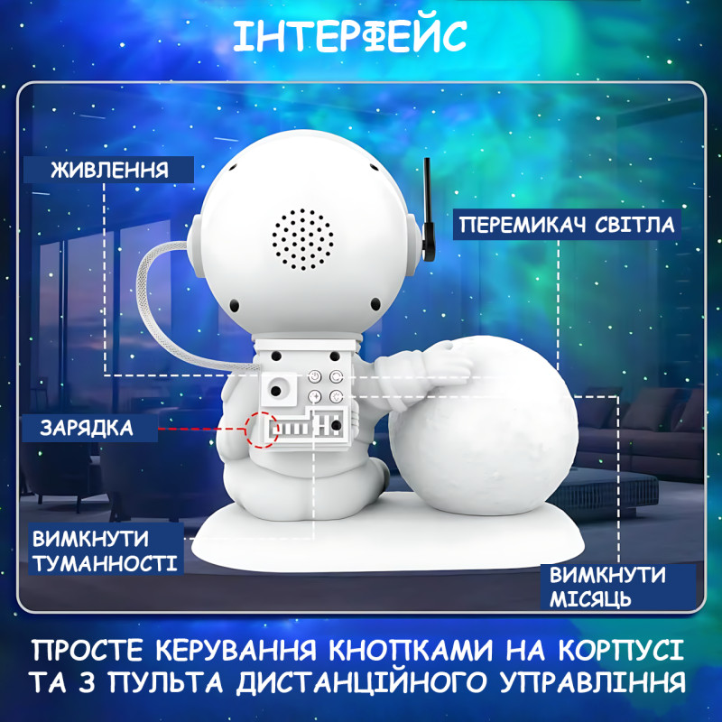 Проектор звёздного неба Astronaut MoonLight с пультом, таймером и ночником, RGB-проекция галактики и туманностей, оборот 360&deg; фото - 3