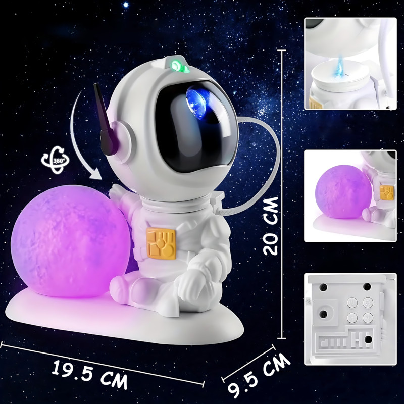 Проектор звёздного неба Astronaut MoonLight с пультом, таймером и ночником, RGB-проекция галактики и туманностей, оборот 360&deg; фото - 9