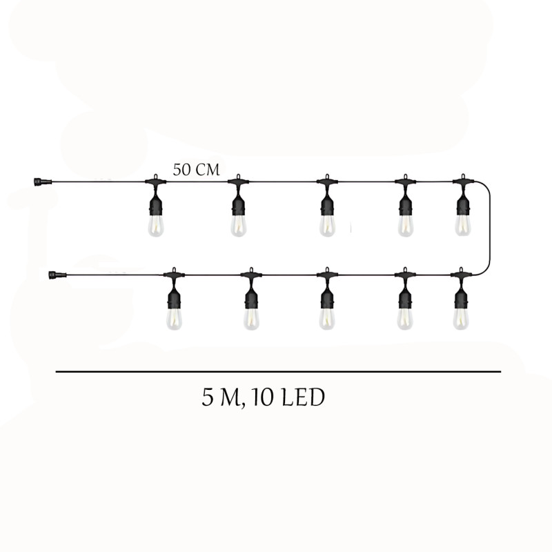 Світлодіодна вулична гірлянда в стилі ретро-лампочок SFK-12, 5 м, 10 LED, работа от 220V фото - 6