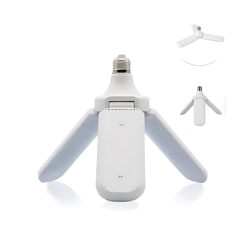 Светодиодная складная лампочка, E27 Fan blade bulb, 3 лопасти, 60 ВТ, белое теплое свечение, работа от 220В фото - 2