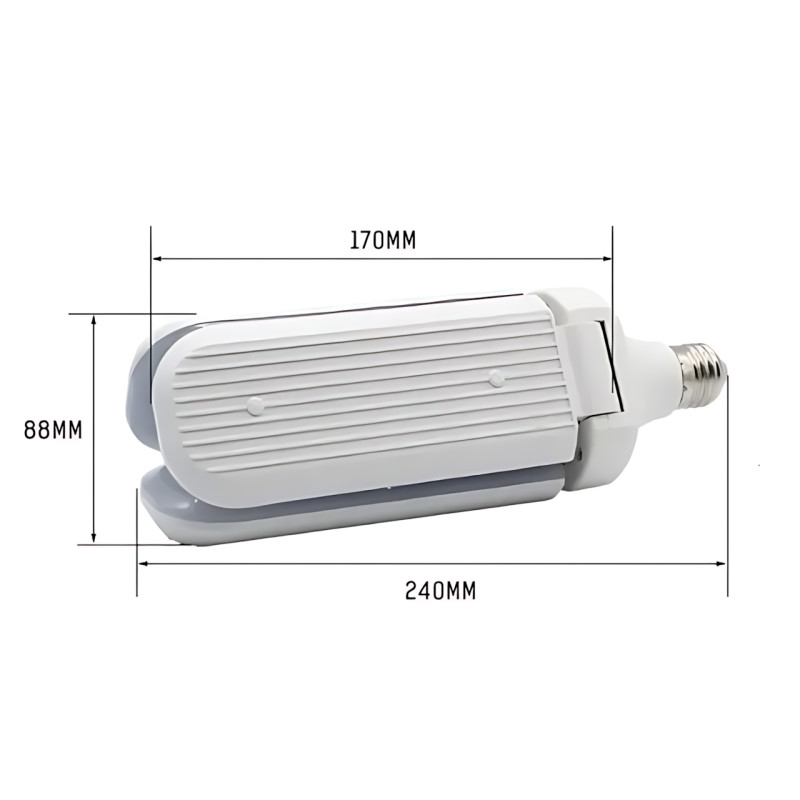 Светодиодная складная лампочка, E27 Fan blade bulb, 3 лопасти, 60 ВТ, белое теплое свечение, работа от 220В фото - 8