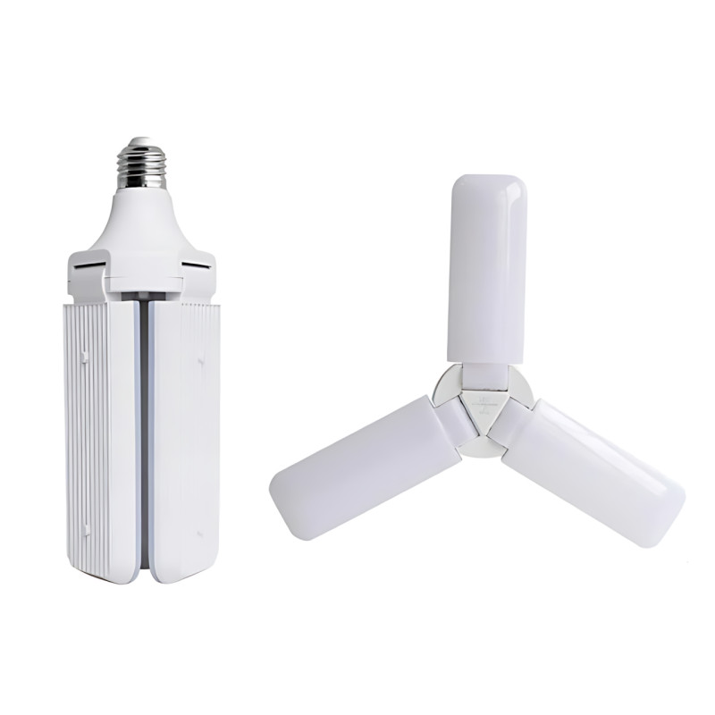 Светодиодная складная лампочка, E27 Fan blade bulb, 3 лопасти, 60 ВТ, белое теплое свечение, работа от 220В фото - 3