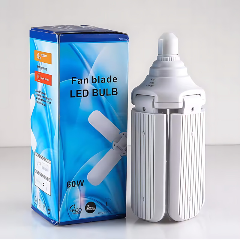 Светодиодная складная лампочка, E27 Fan blade bulb, 3 лопасти, 60 ВТ, белое теплое свечение, работа от 220В фото - 9