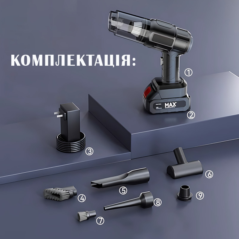 Беспроводной автомобильный ручной пылесос с насадками и аккумулятором Dust Collector AND904 фото - 8