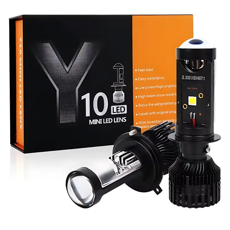 Світлодіодні автомобільні лампи Y10 H4, авто LED-лампа 70W, діаметр лінзи 25 мм, біле світло 6000 к, 9-16 В фото - 9