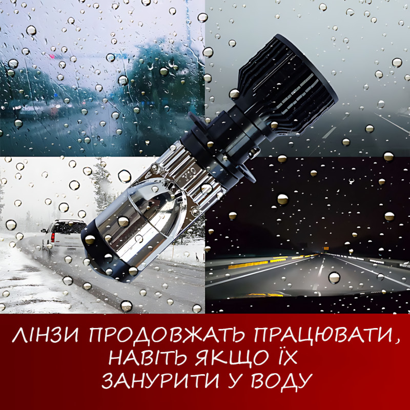 Світлодіодні автомобільні лампи Y10 H4, авто LED-лампа 70W, діаметр лінзи 25 мм, біле світло 6000 к, 9-16 В фото - 6
