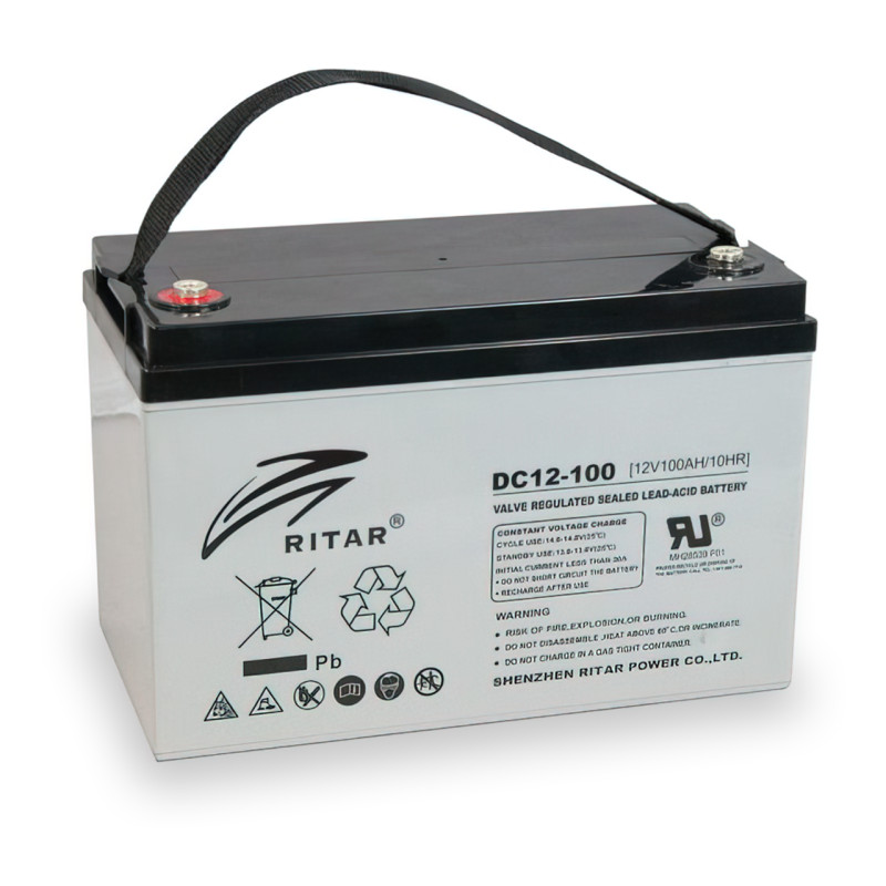 Акумулятор AGM Ritar DC12-100 до 10 років експлуатації, з ємністю 100 А·год, 12 В фото - 2