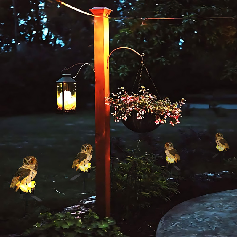 Садова фігурка-світильник на сонячній батареї «Сова», газонний вуличний декор, автономна підсвітка, вологозахист, 15 см Коричневий фото - 52