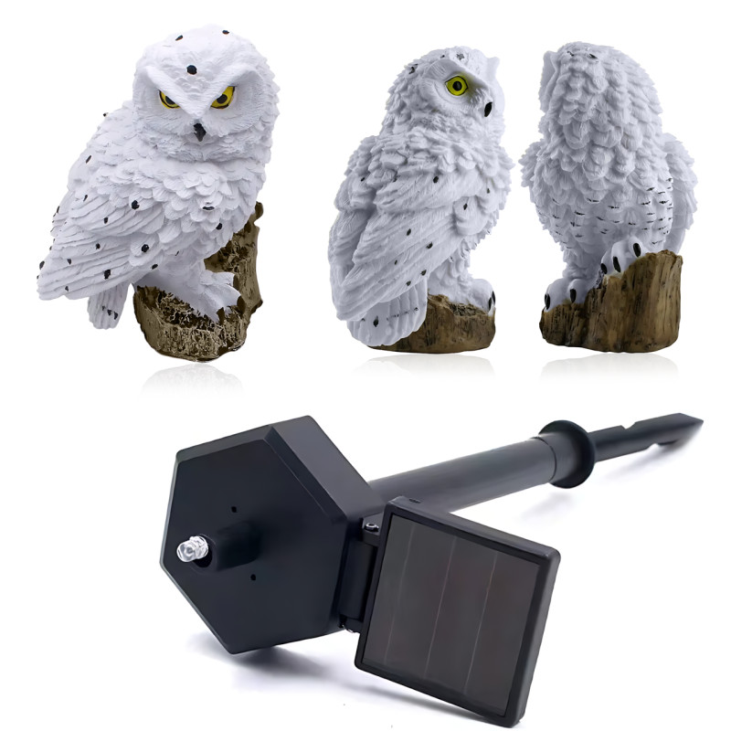 Садова фігурка-світильник на сонячній батареї «Сова», газонний вуличний декор, автономна підсвітка, вологозахист, 15 см Коричневий фото - 12