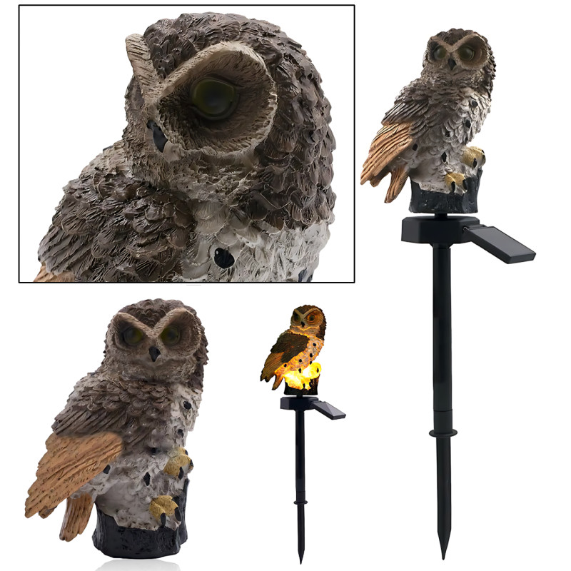 Садова фігурка-світильник на сонячній батареї «Сова», газонний вуличний декор, автономна підсвітка, вологозахист, 15 см Коричневий фото - 2