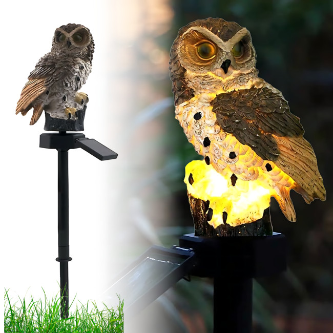 Садова фігурка-світильник на сонячній батареї «Сова», газонний вуличний декор, автономна підсвітка, вологозахист, 15 см Коричневий