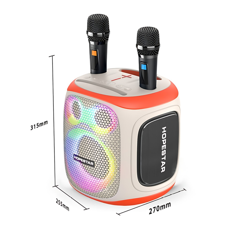 Бездротова Bluetooth-колонка Hopestar Party 130, 120 Вт, 22000 мА·год, 2 мікрофони, караоке, TWS, LED, IPX5 Білий фото - 10