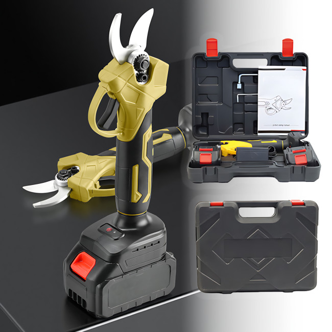 Аккумуляторный секатор для сада в кейсе, 2 АКБ Li-Ion, бесщеточный двигатель, диаметр реза до 40&ndash;45 мм, электрический садовый