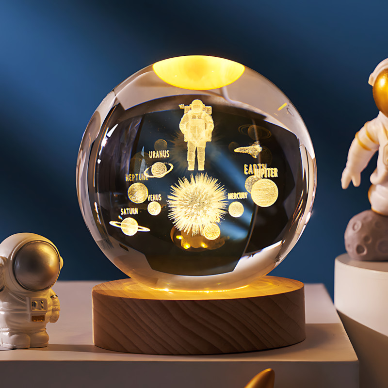 3D ночник "Хрустальный шар с астронавтом" – Солнечная система, USB, 8 см фото - 8