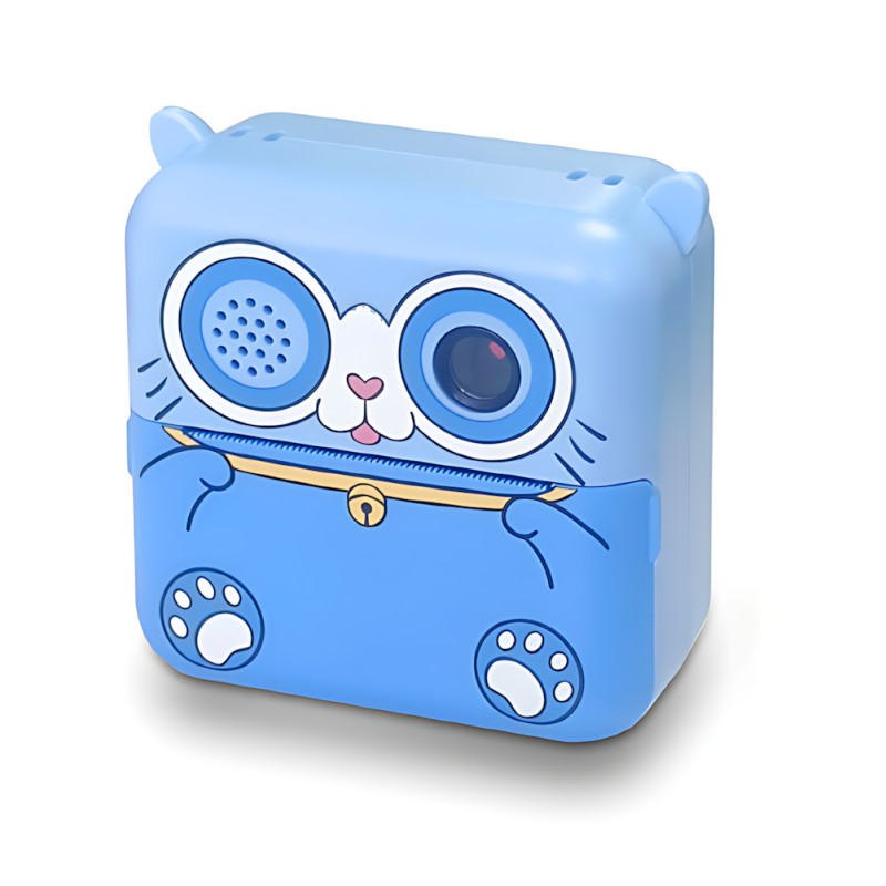 Дитячий фотоапарат миттєвого друку «Котик», камера миттєвого друку без чорнила, акумуляторна, type-c, блакитний фото - 3
