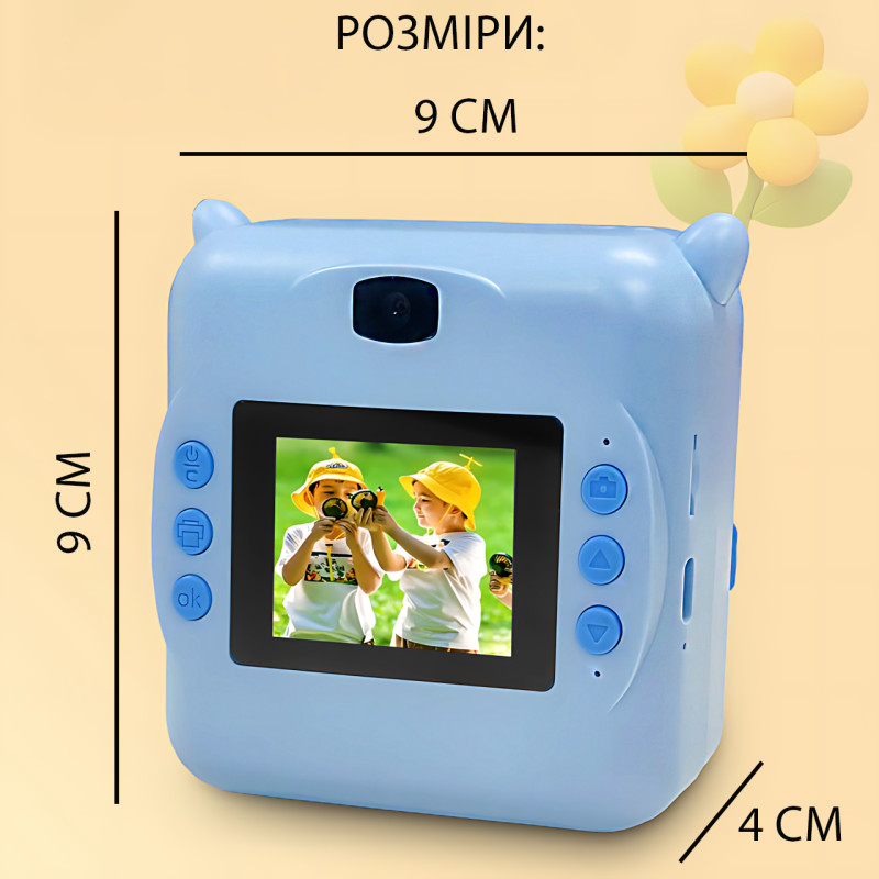 Дитячий фотоапарат миттєвого друку «Котик», камера миттєвого друку без чорнила, акумуляторна, type-c, блакитний фото - 9