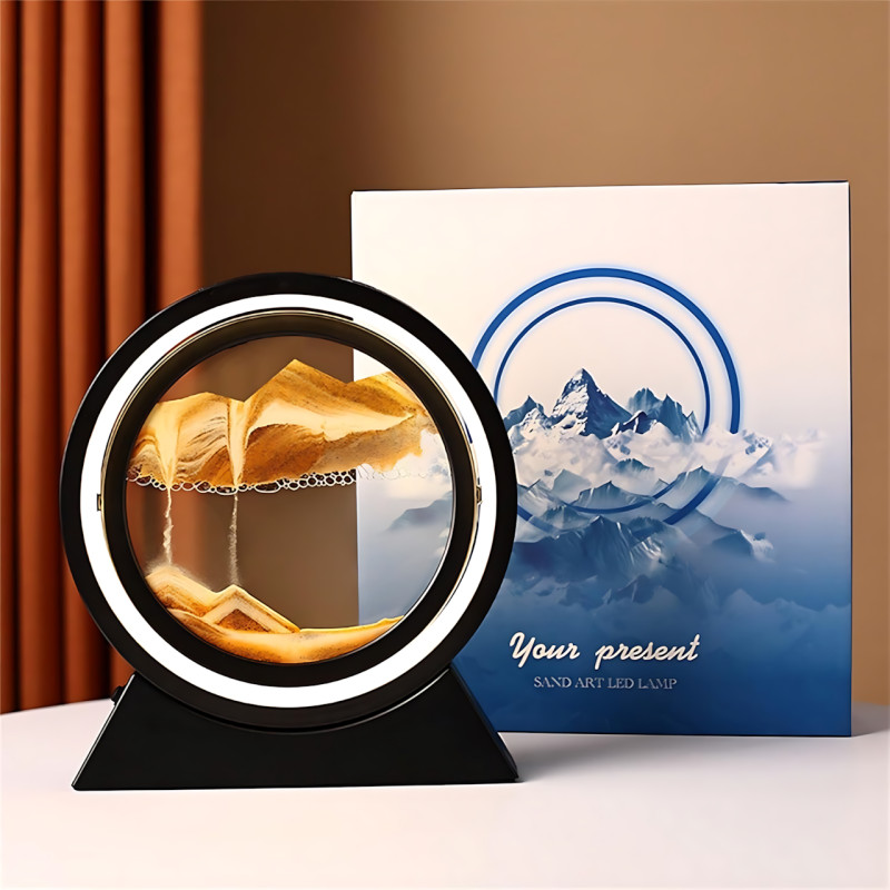 3D светодиодная настольная лампа-картина Bedee &laquo;Движущийся песок&raquo;, 360&deg;, LED ночник, USB/2AA, стекло, 24 см фото - 10