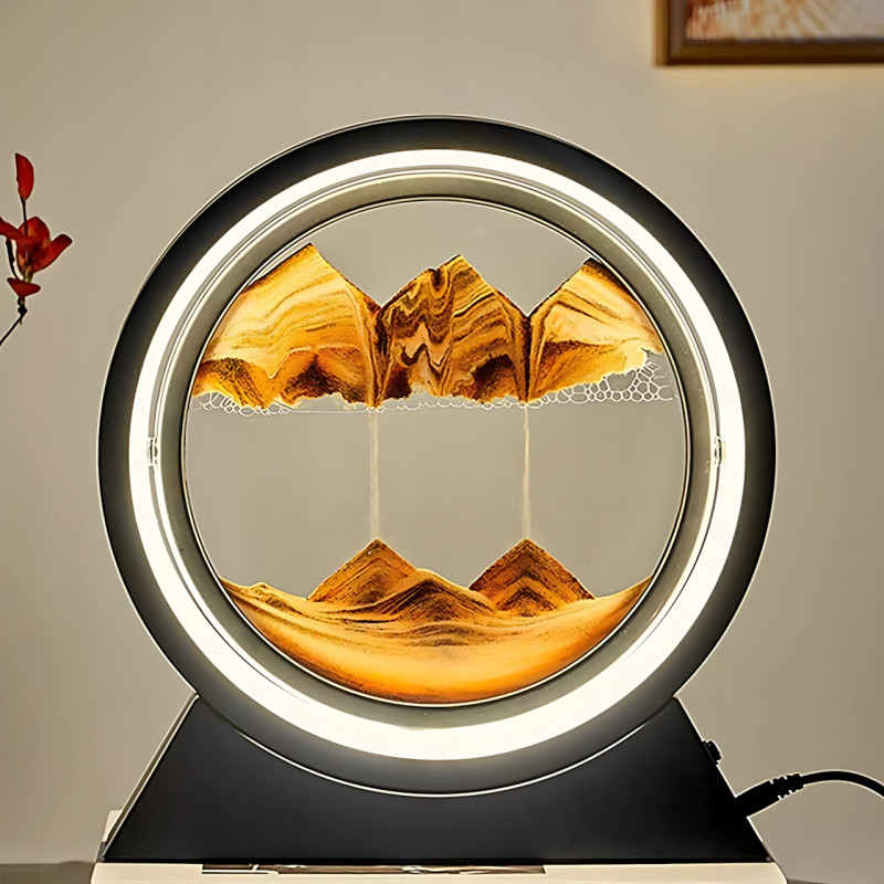3D светодиодная настольная лампа-картина Bedee &laquo;Движущийся песок&raquo;, 360&deg;, LED ночник, USB/2AA, стекло, 24 см фото - 4