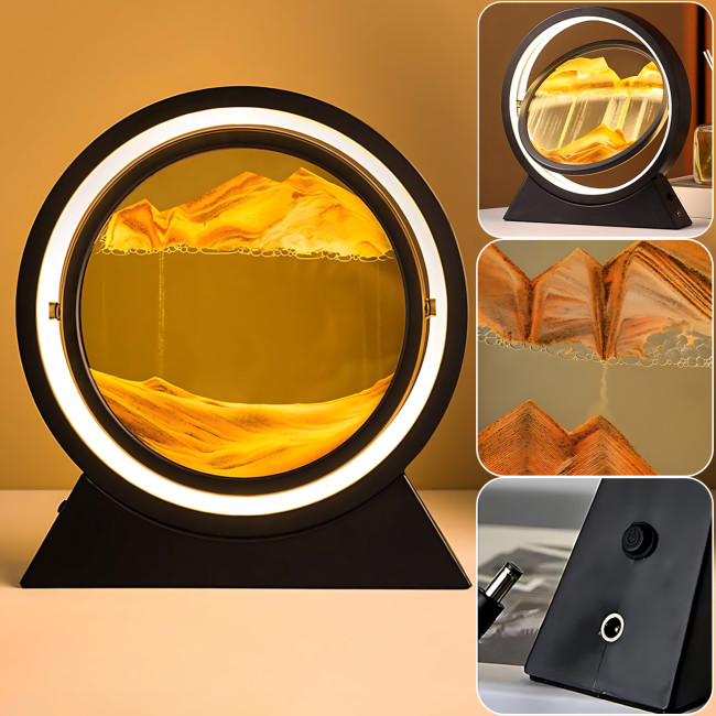 3D светодиодная настольная лампа-картина Bedee &laquo;Движущийся песок&raquo;, 360&deg;, LED ночник, USB/2AA, стекло, 24 см