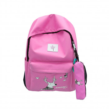Детский рюкзак набор 4 в 1 с оленем для школы цвет на выбор Розовый