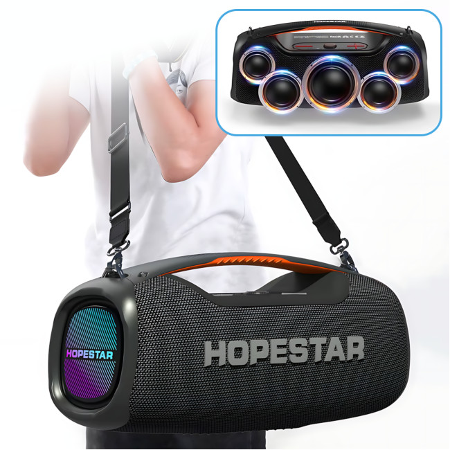 Бездротова Bluetooth-колонка Hopestar A60 100 Вт із мікрофоном, TWS, RGB-підсвіткою, захистом IPX6, з караоке