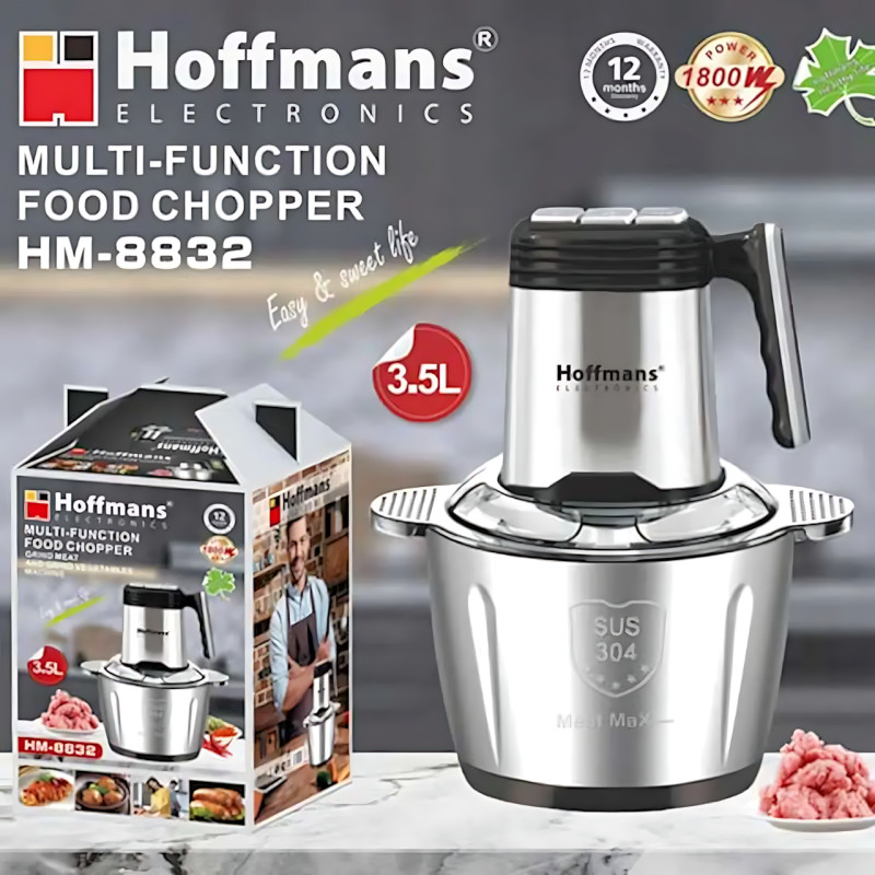Кухонний подрібнювач Hoffmans HM-8832 — 1800 Вт, 3.5 л, 4 леза, 3 швидкості, сталева антипригарна чаша фото - 9