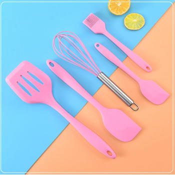 Набор из 5 предметов для кухни USA EASY Kitchen silicone set, силиконовые лопатки Розовый