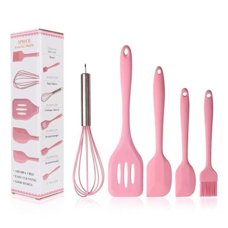Набір з 5 предметів для кухні USA EASY Kitchen silicone set, силіконові лопатки, різні кольори Рожевий фото - 5