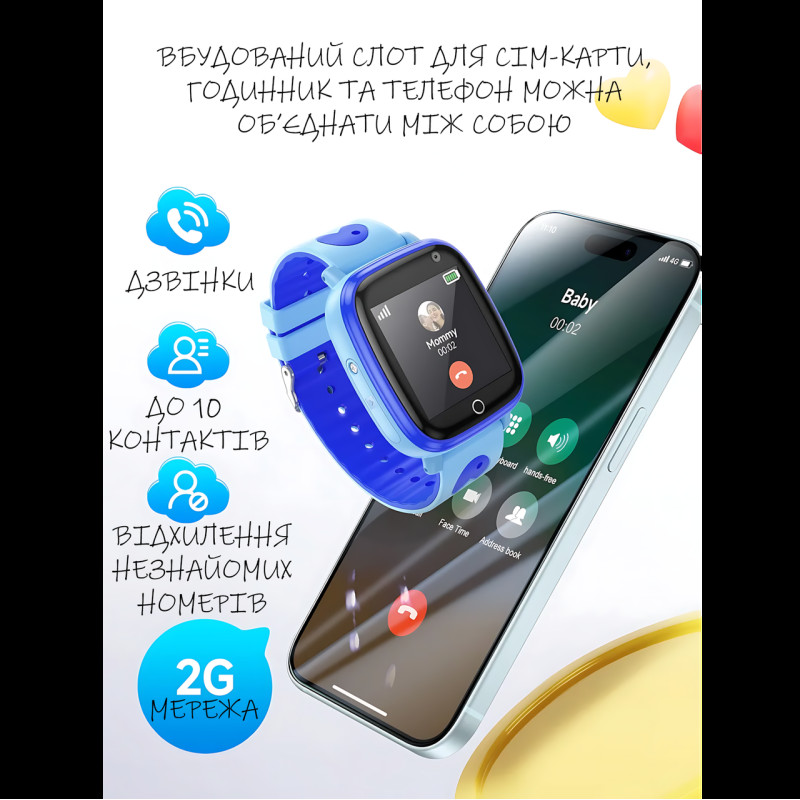 Дитячий смарт-годинник HOCO Y100, GPS-трекер, SIM-дзвінки з годинника, IPS 1.44|, сенсорний екран, 00 мА&middot;год, iOS/Android Блакитни фото - 8