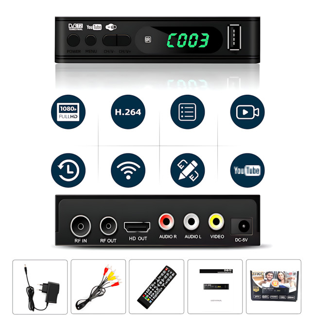 Тюнер DVB-T2 0967 з підтримкою wi-fi адаптера 5-12v (з екраном), приставка Т2 YouTube IPTV HDMI USB