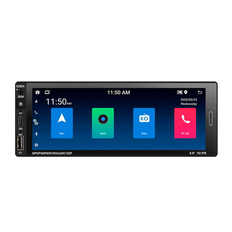 Автомагнитола 6280A, экран 6.9, ANDROID, 1DIN, 2+62 Гб, GPS, Bluetooth, поддержка камеры заднего вида фото - 2