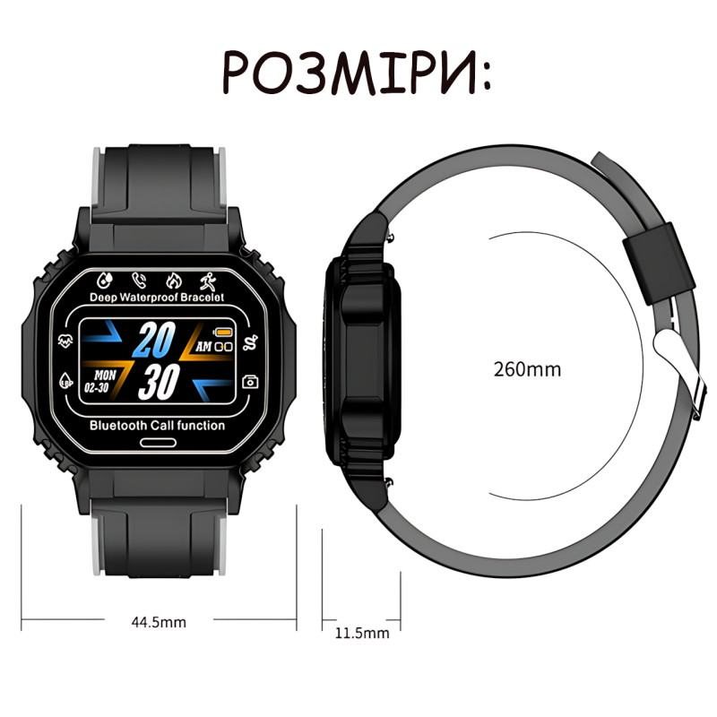 Смарт-годинник Smart Watch B3-2 з пульсометром, крокоміром і повідомленнями, екран 1.33| 320&times;240, Bluetooth 4.2, IP67, Android/iOS фото - 9