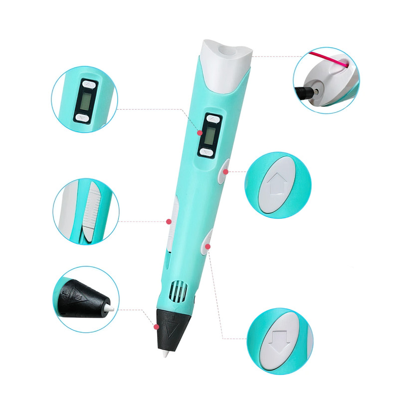 3D ручка PEN-2 с LCD-дисплеем, 100 м пластика, с трафаретами фото - 5