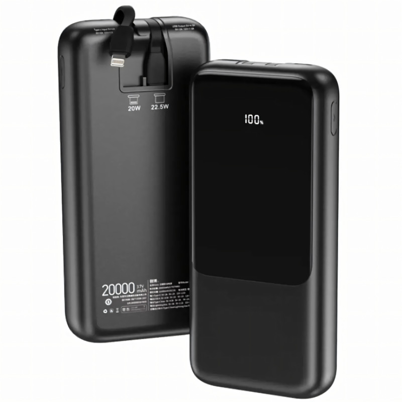 Power Bank Lenyes PX251D 20000 mAh з Швидкою зарядкою QC3+PD і LED Дисплеєм, реальна місткість, 22.5W, чорний фото - 2