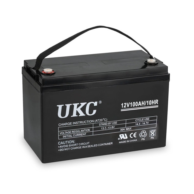 Акумулятор гелевий UKC 12V100AH/10HR, до 12 років експлуатації, з ємністю 100 А·год, 12 В