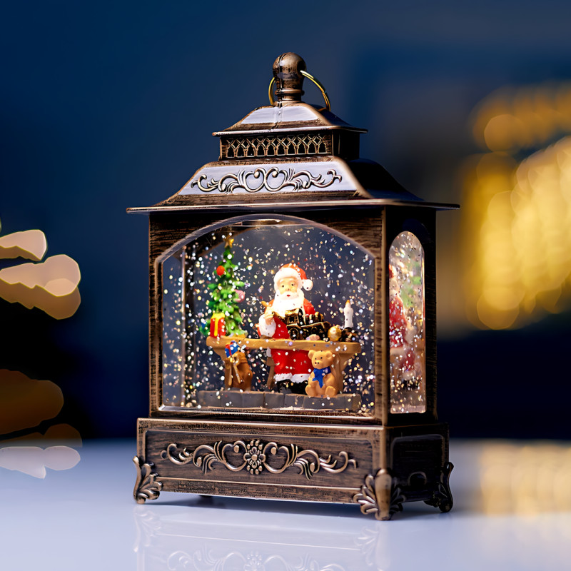 Праздничный музыкальный светильник Санта от USB и батареек AA,  LED фонарь с эффектом кружения снега и музыкой, 20 х 14 х 5 см фото - 5