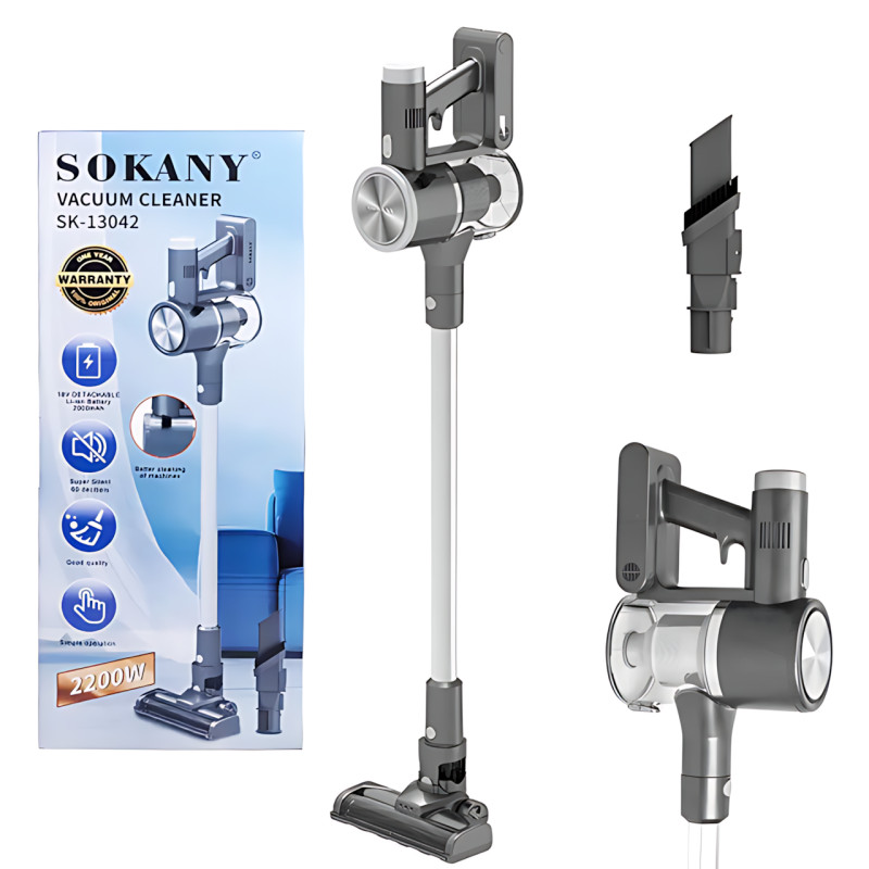 Вертикальний пилосос SOKANY SK-13042, 2200 Вт, ручний, акумуляторний, циклонний, контейнер 0,6 л, 3 насадки фото - 10