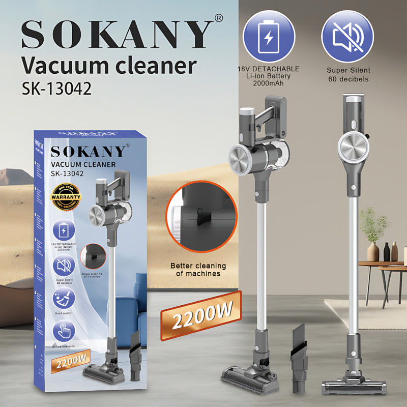 Вертикальний пилосос SOKANY SK-13042, 2200 Вт, ручний, акумуляторний, циклонний, контейнер 0,6 л, 3 насадки фото - 9