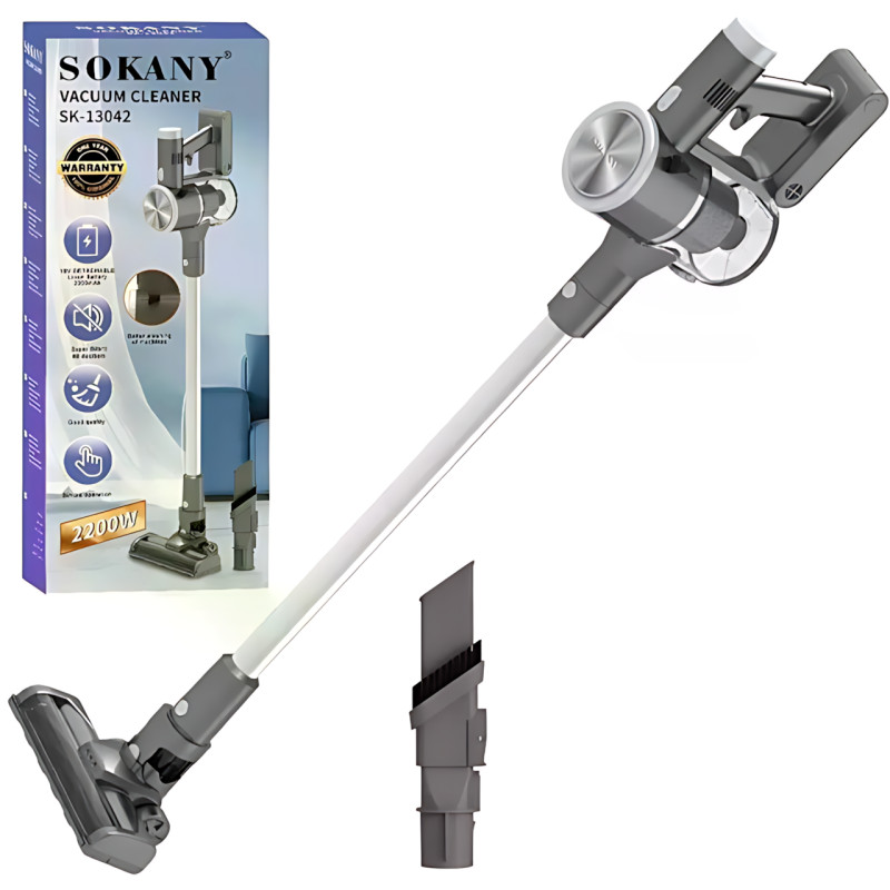 Вертикальний пилосос SOKANY SK-13042, 2200 Вт, ручний, акумуляторний, циклонний, контейнер 0,6 л, 3 насадки фото - 3
