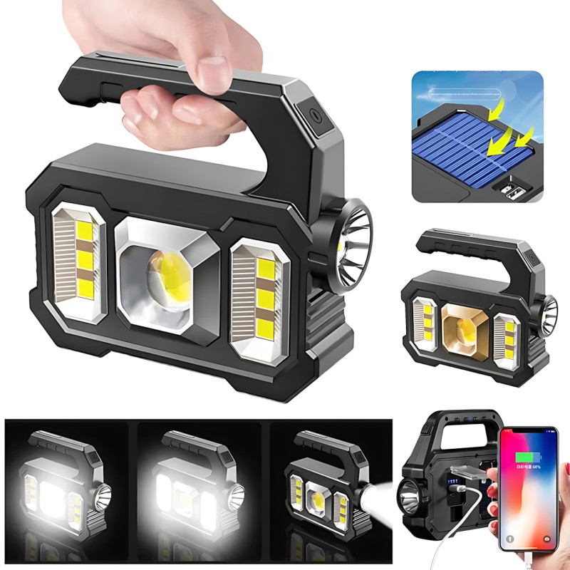 Ручний акумуляторний ліхтар TORCH KJ-208T із сонячною панеллю, 6 режимів, COB+SMD LED, Power Bank, дальність 300 м, USB і AA/18650 фото - 7