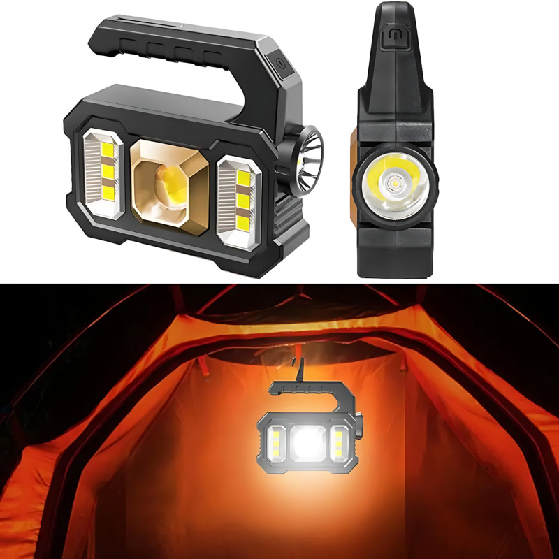 Ручний акумуляторний ліхтар TORCH KJ-208T із сонячною панеллю, 6 режимів, COB+SMD LED, Power Bank, дальність 300 м, USB і AA/18650 фото - 6