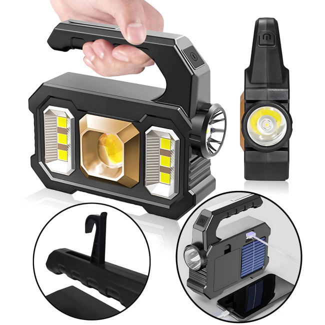 Ручний акумуляторний ліхтар TORCH KJ-208T із сонячною панеллю, 6 режимів, COB+SMD LED, Power Bank, дальність 300 м, USB і AA/18650