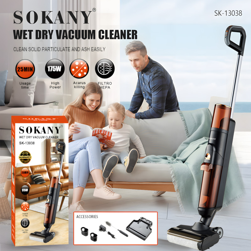 Вертикальный пылесос SOKANY SK-13038 175 Вт, электро швабра с сухой и влажной уборкой, HEPA-фильтр фото - 9