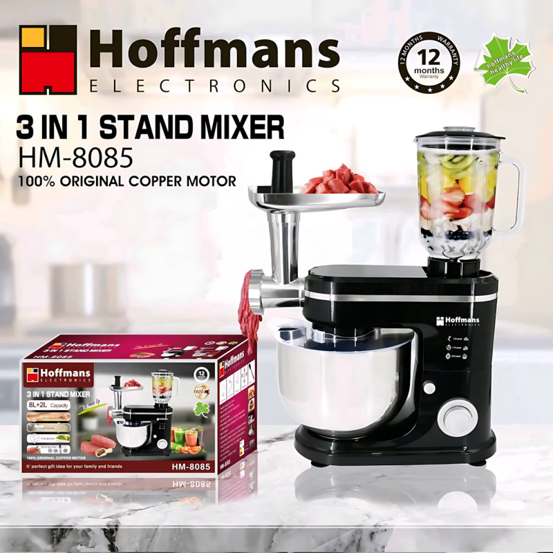 Кухонный комбайн Hoffmans HM-8085 3в1, 1600 Вт, чаша 8 л, блендер 2 л, мясорубка, тестомес, 5 скоростей фото - 5