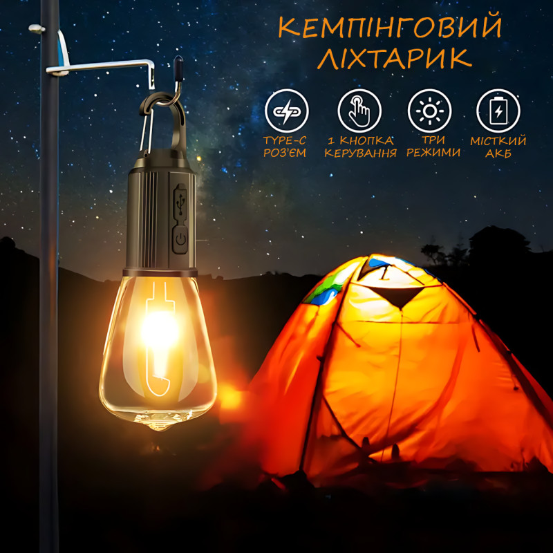 Лампочка с аккумулятором BL HK 169C, наружный перезаряжаемый светодиодный вольфрамовый светильник, type c фото - 5