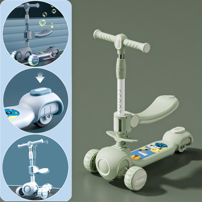 Скутер 3 в 1, детский трехколесный самокат Scooter H066 с подсветкой колес, складная конструкция, 3-12 лет Зелёный