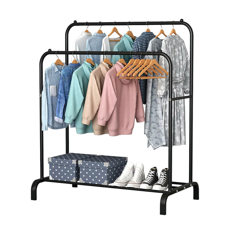 Двойная стойка вешалка Double floor Hanger для одежды с полкой для обуви, 145х110 см, до 30 кг фото - 2